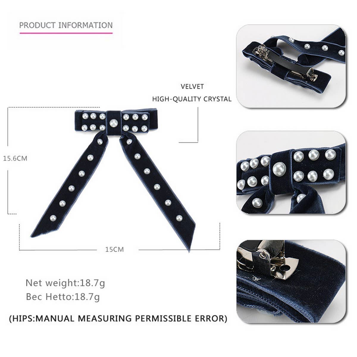 VELVET HAIR CLIP BOW SPRING CLIP HAIR ACCESSORIES