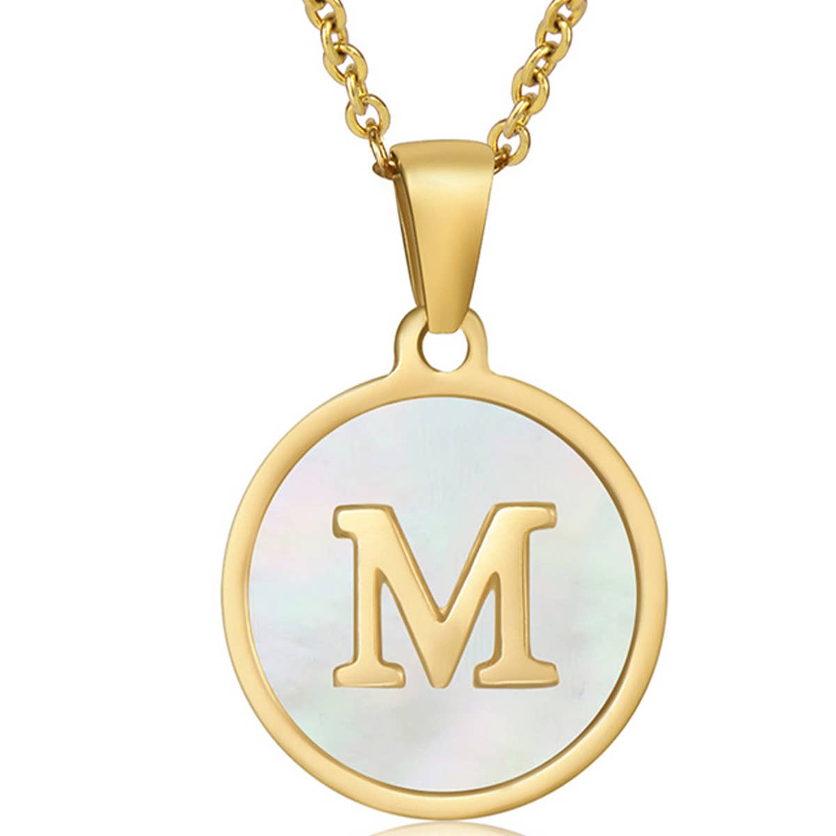 CIRCULAR SHELL ENGLISH LETTER PENDANT NECKLACE