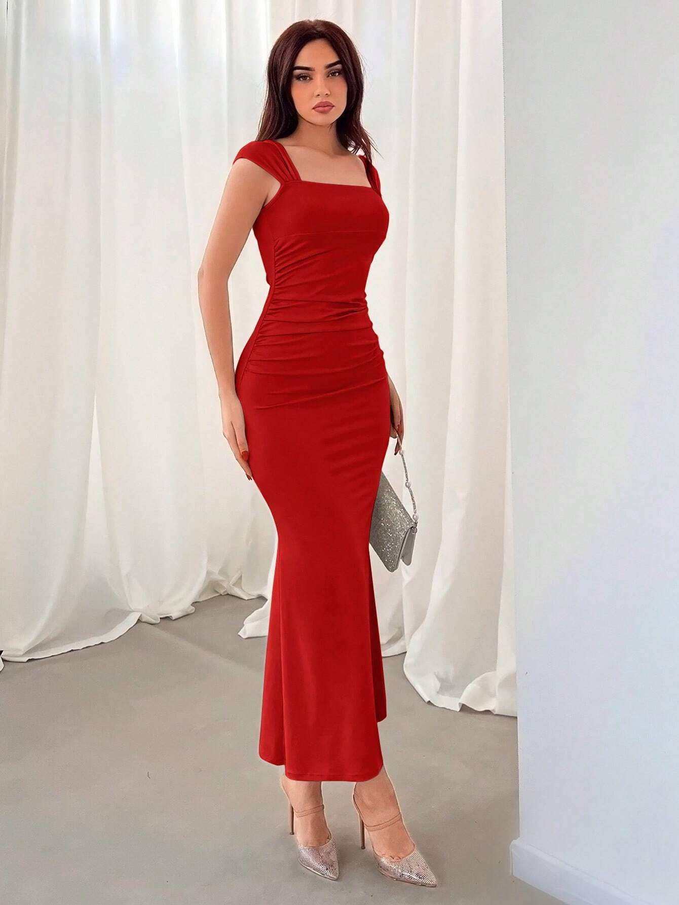 Slim niche pleated milk silk long fishtail skirt