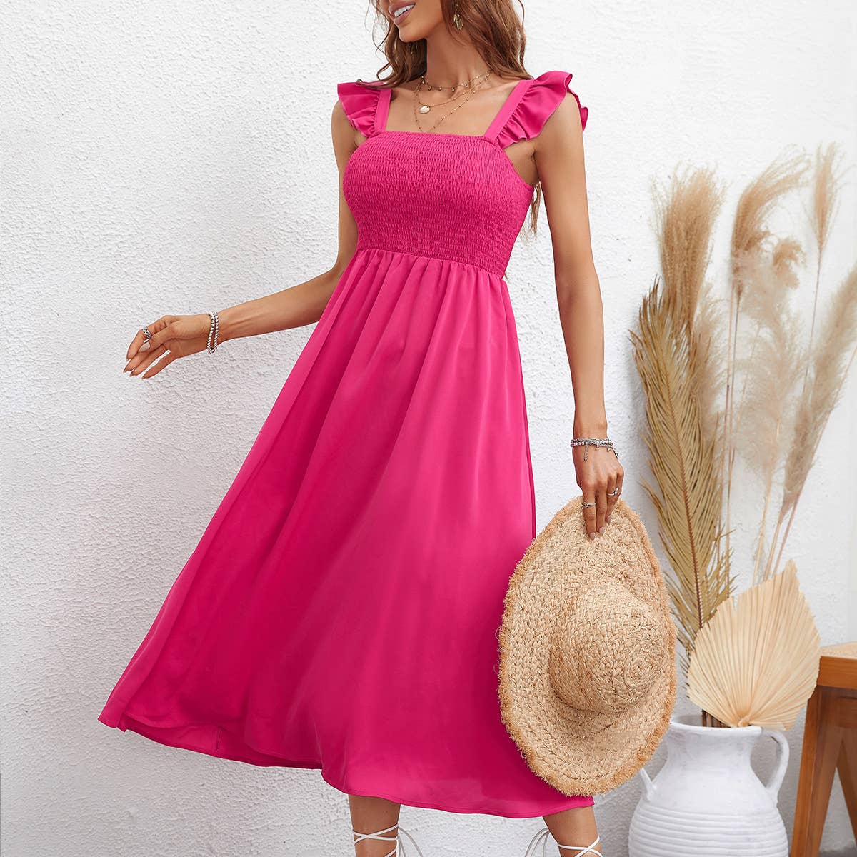 LACE HALTER HIGH-WAISTED SLIM-FIT DRESS