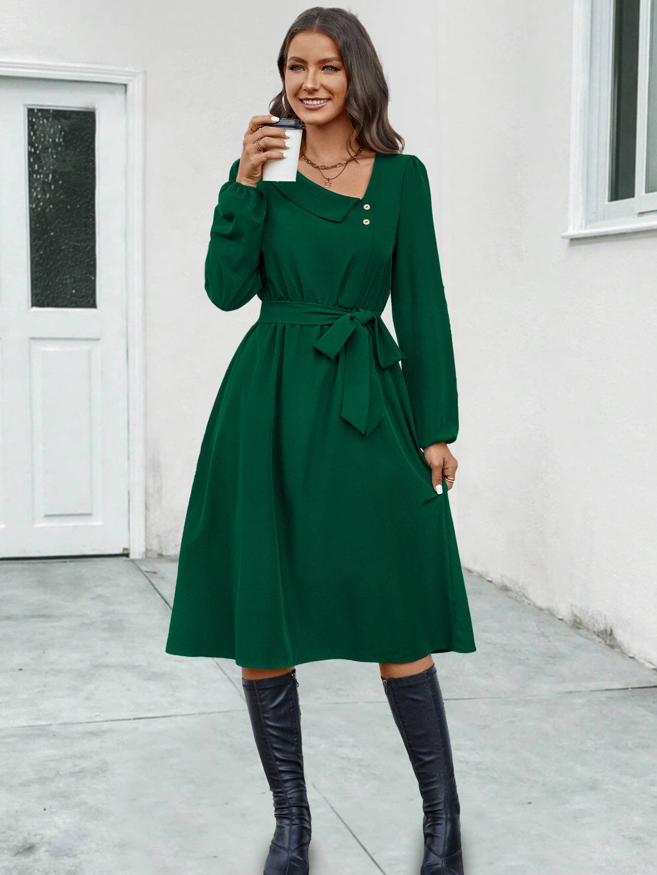LONG-SLEEVED DRESS WITH IRREGULAR COLLAR