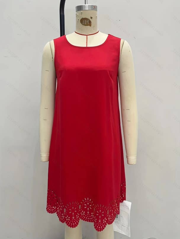 Solid-color round-neck vest floral A-line dress