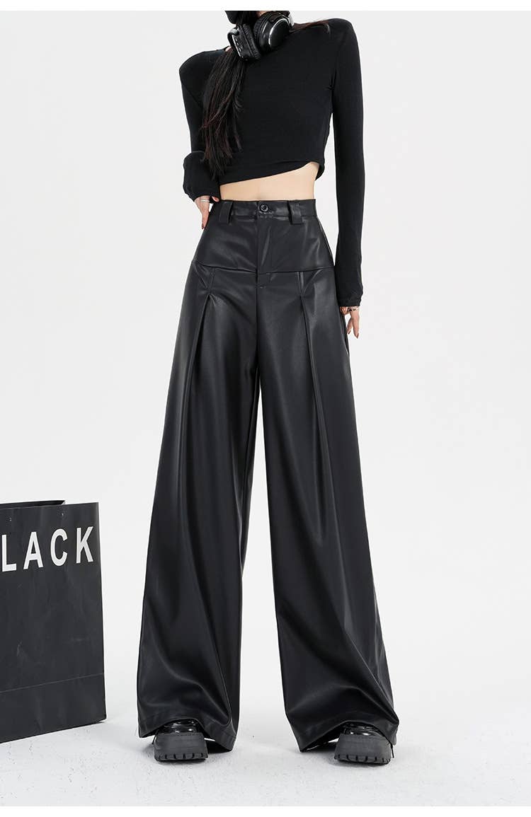 Retro and versatile casual PU leather pants
