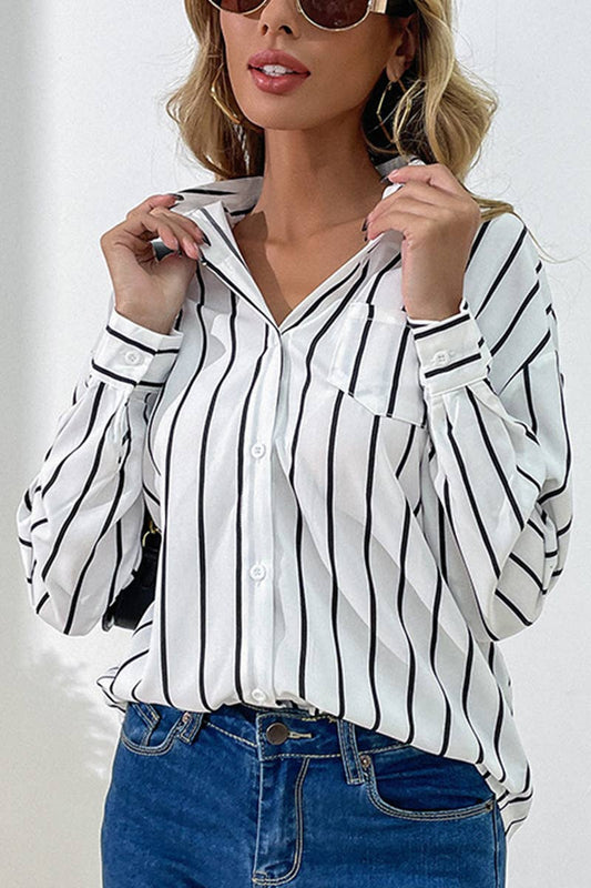 WHITE STRIPED SHIRT WITH BAGGY LAPEL