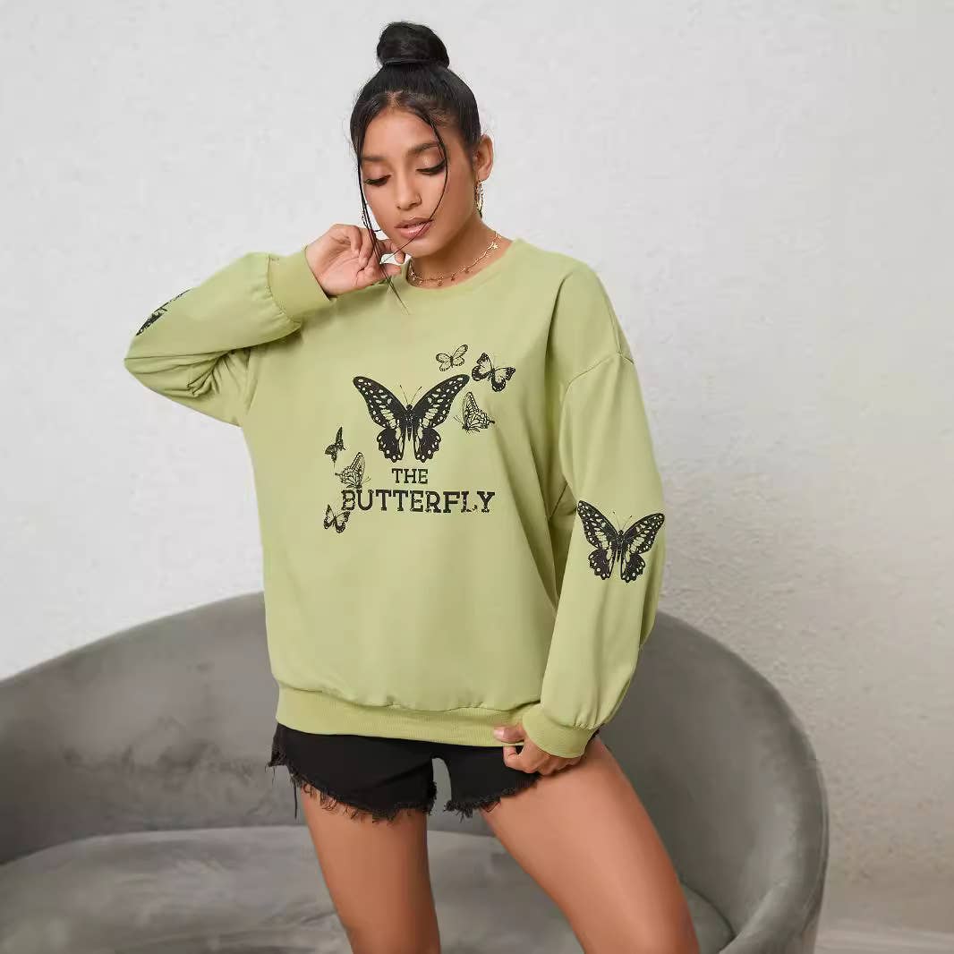 LETTER BUTTERFLY PRINT LONG-SLEEVED HOODIE