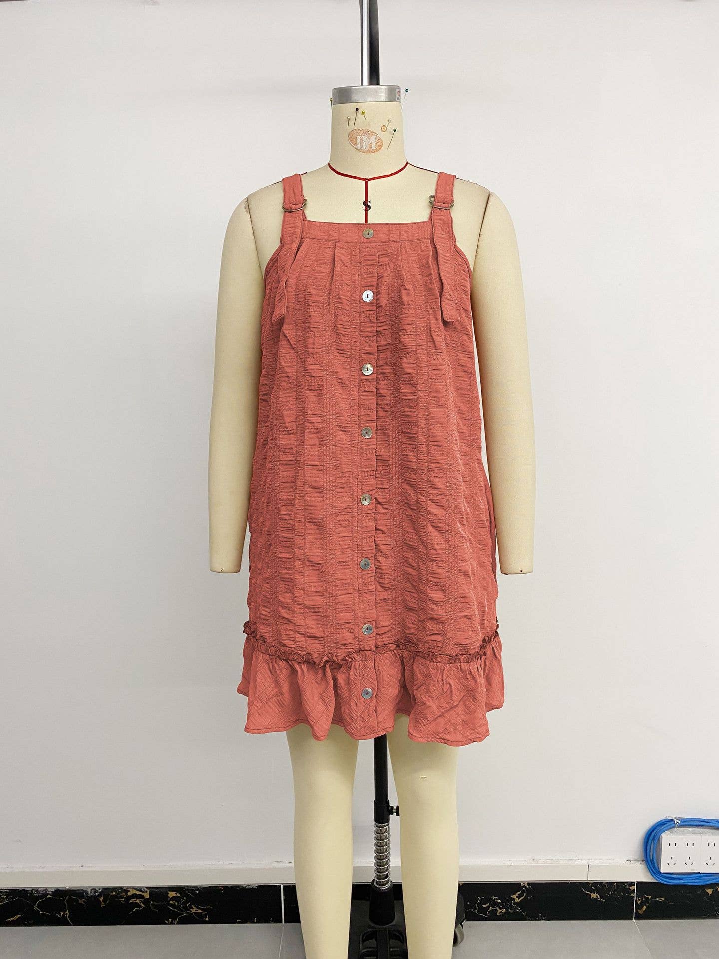 Solid color texture pleated ruffled short dress