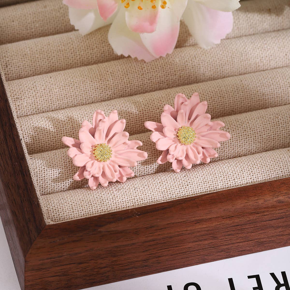 Spray-painted three-dimensional floral earrings
