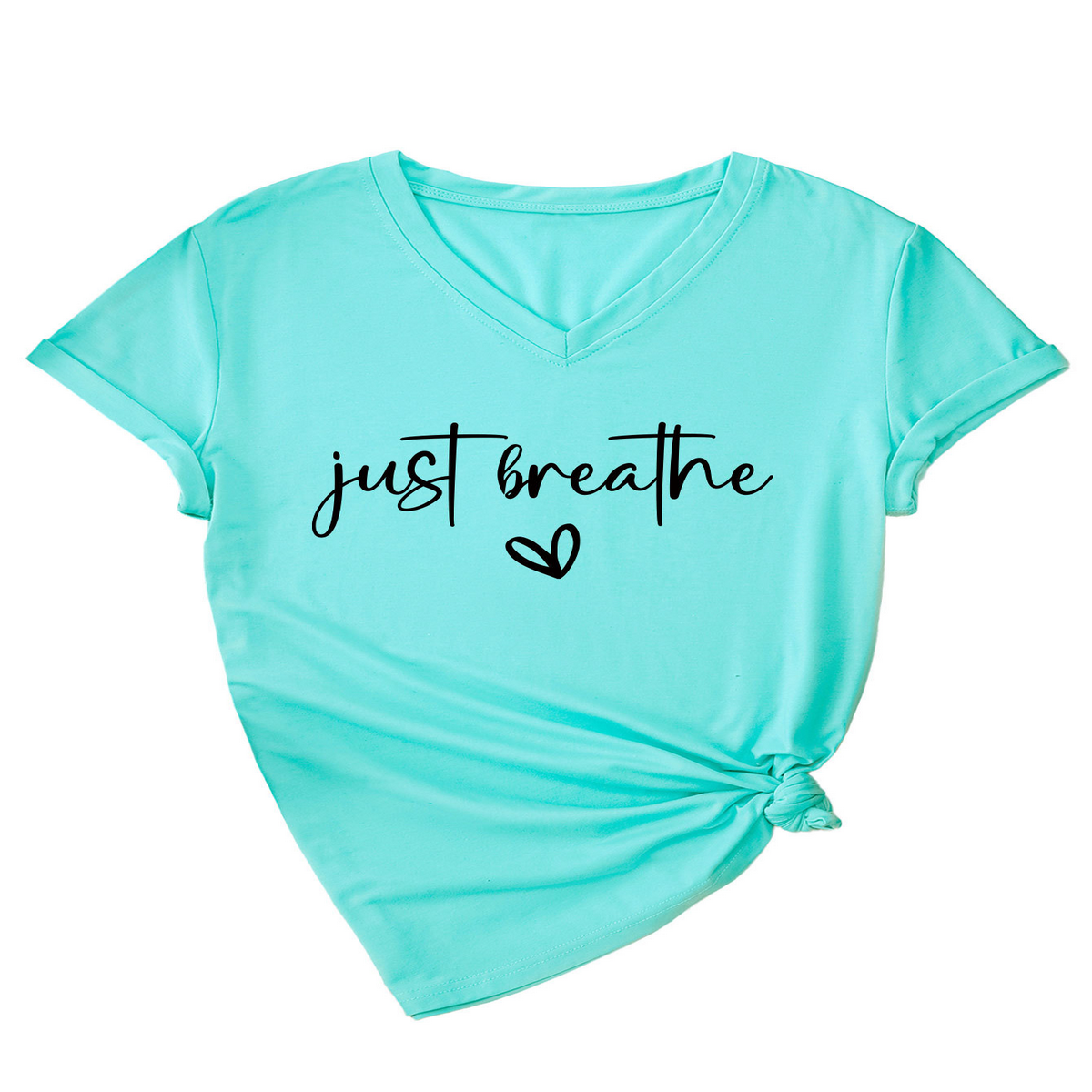 Cute Heart Letter Print V-Neck Tee for Women