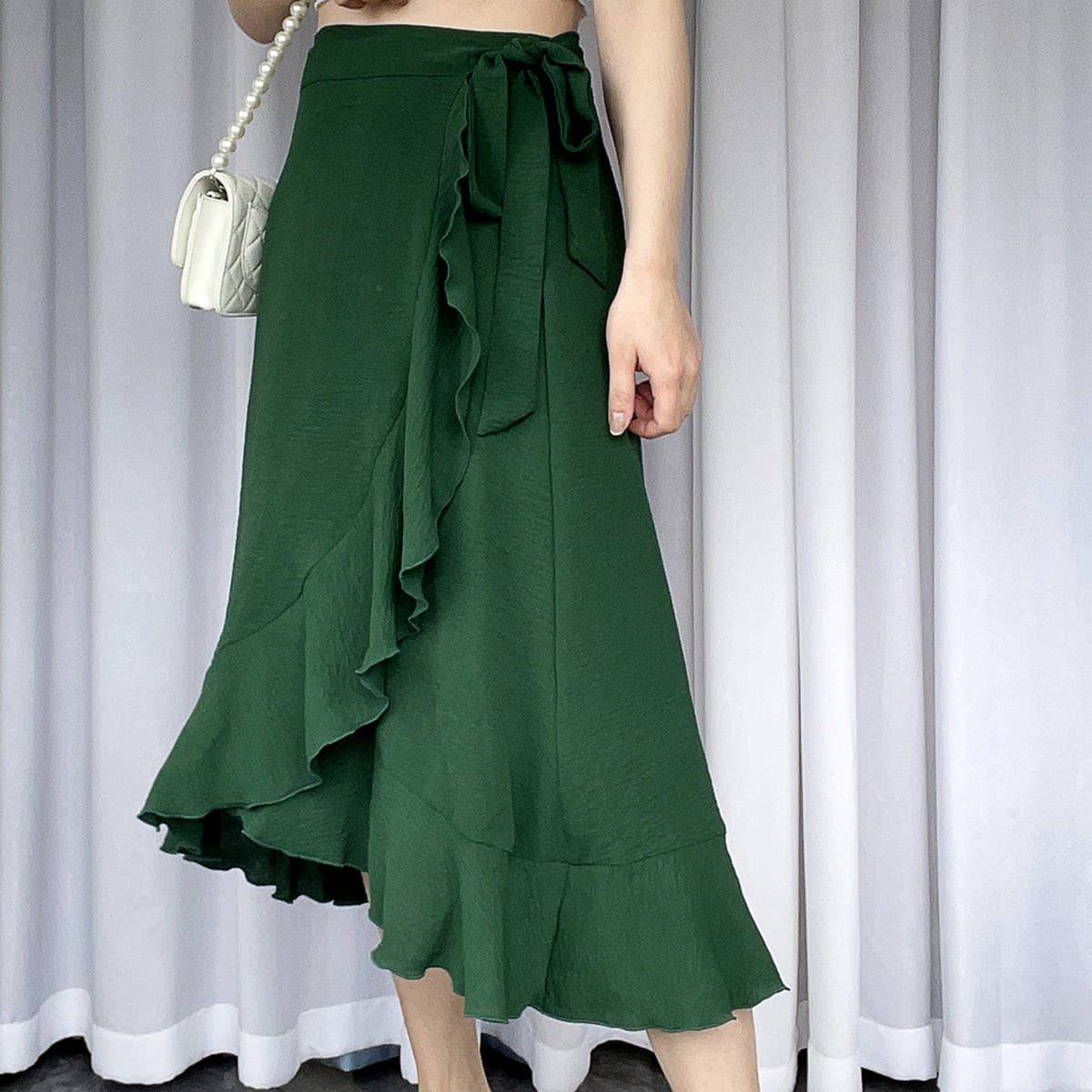 ONE-PIECE LACE-UP LONG SKIRT SOLID COLOR SKIRT_CWAB4800