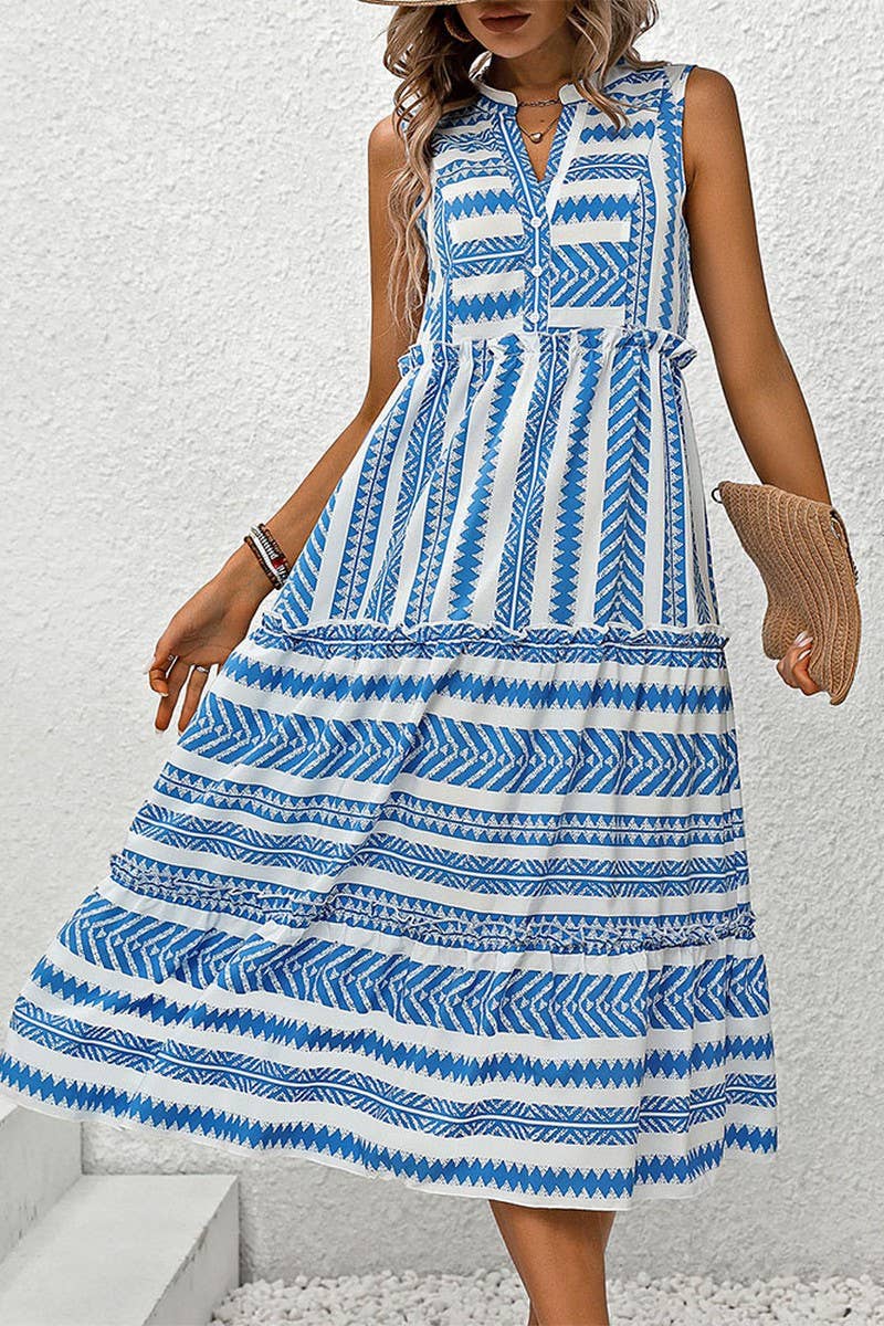 CWDMD1856_ETHNIC STYLE V-NECK SLEEVELESS MIDI DRESS
