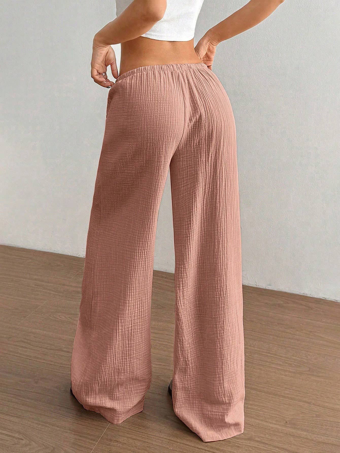 Pure cotton pure color easy wide-legged pants