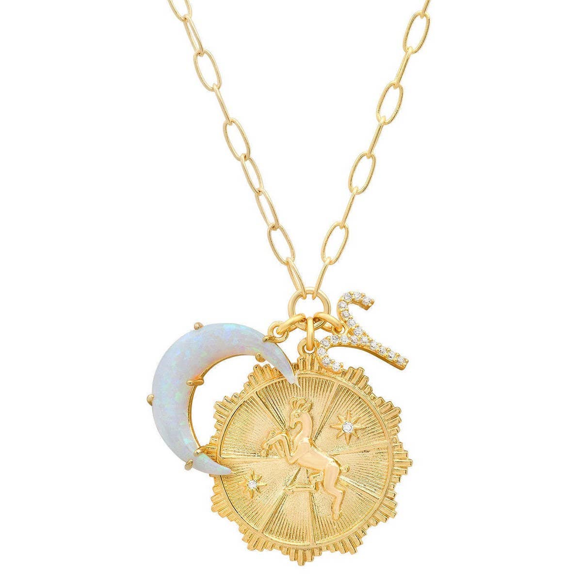 MICRO-PAVED ZIRCONIA ZODIAC RUNE PENDANT NECKLACE