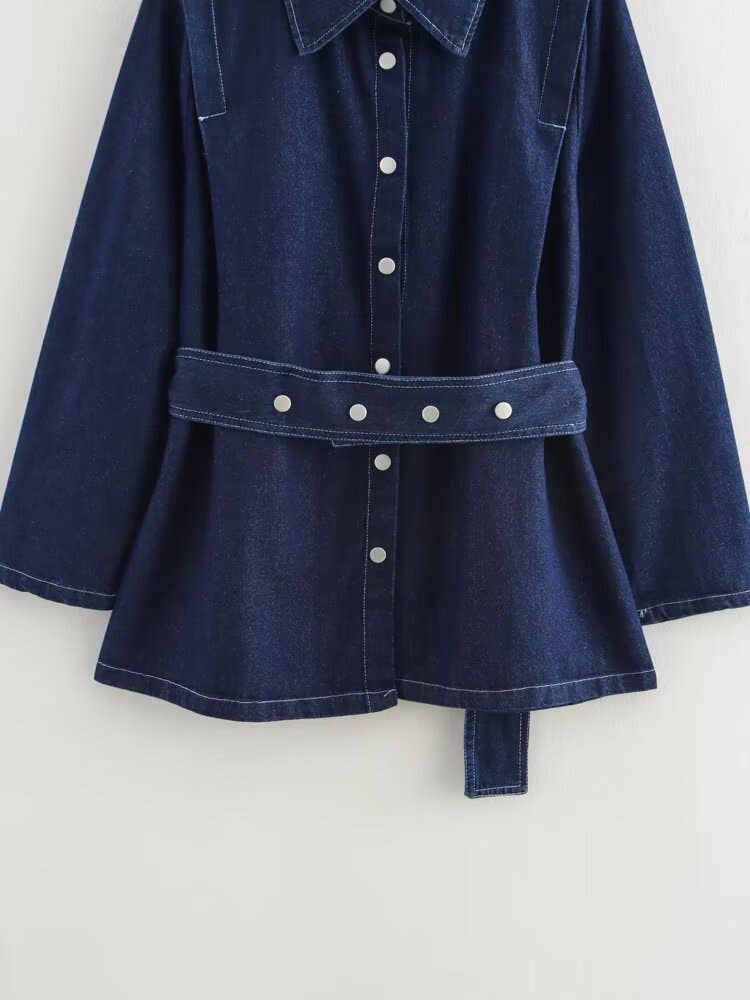 Loose belt top high-waisted trousers set