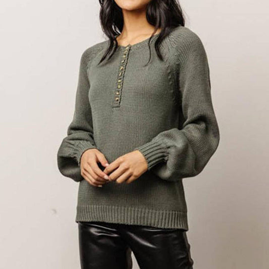 WARM SOLID COLOR LANTERN SLEEVE JUMPER SWEATER