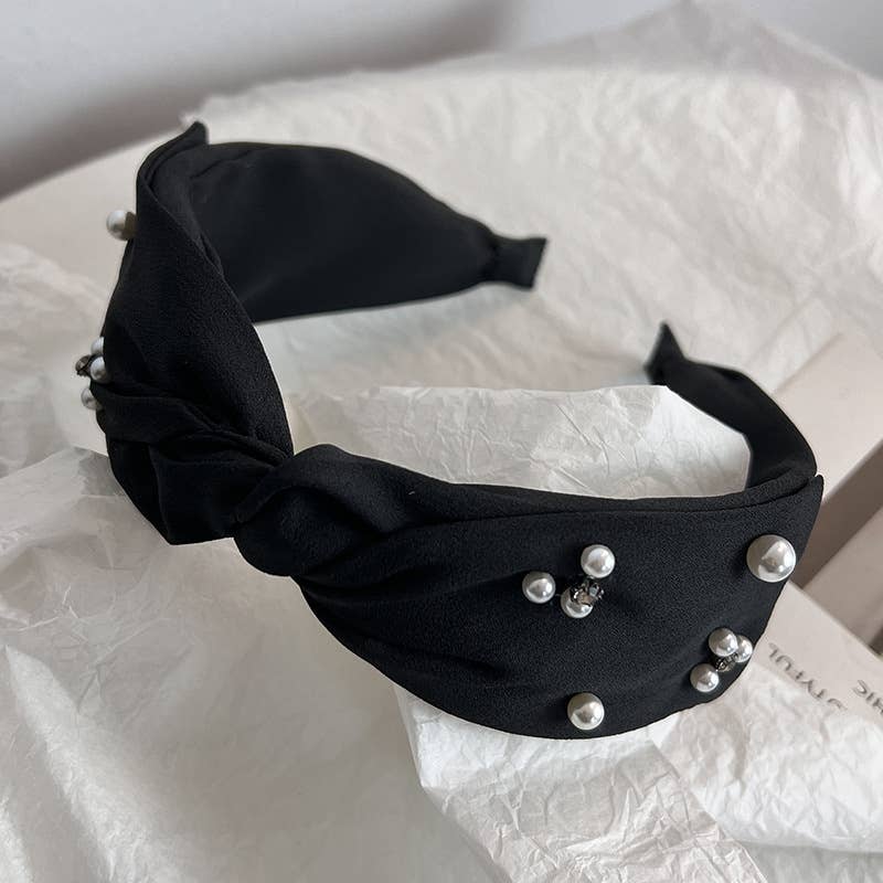 PEARL RHINESTONE KNOT WIDE HEAD BAND FOR WOMEN_CWAHA0622