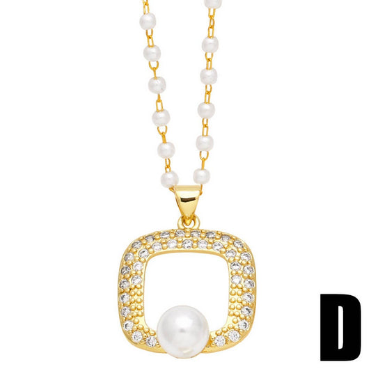 FASHIONABLE DIAMOND INLAID FLOWER PEARL NECKLACE