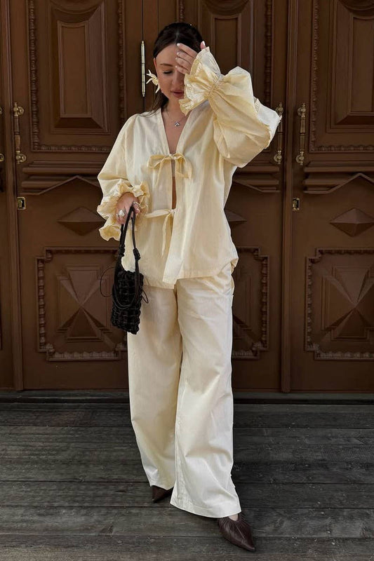 Cwttl2045_Fungus Pleat Heart Stitching Cardigan Lace-Up Shir