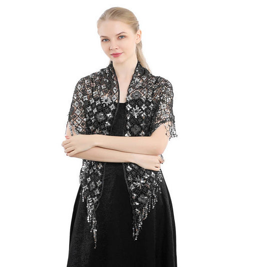 Sequin Fringe Triangle Shawl ? Bridal Party Wrap