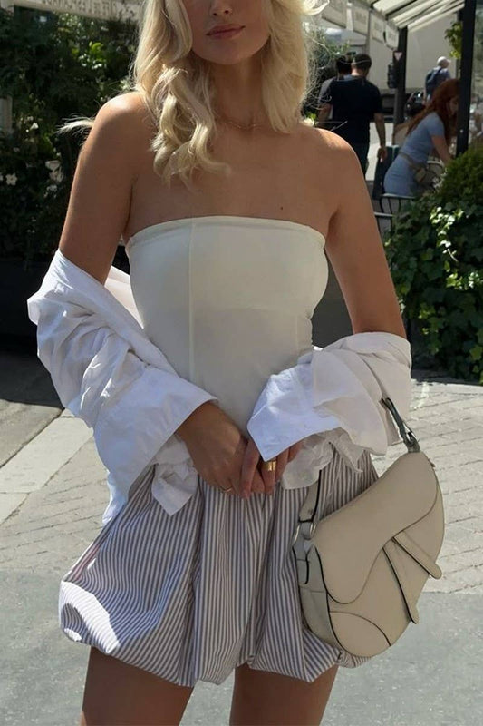 CWDTD0414_SLIM-FIT CONTRAST COLOR TUBE TOP SHORT DRESS