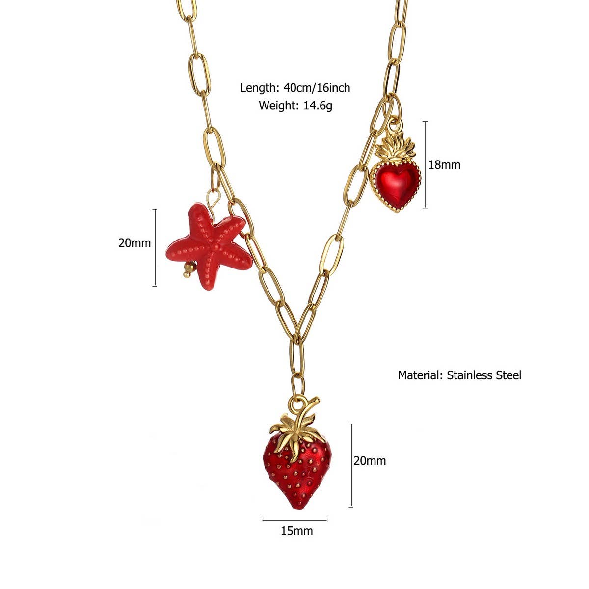 Original Steel Necklace with Starfish & Strawberry_CWMM8848