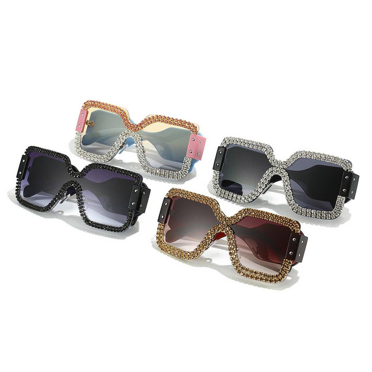 FRAMELESS ONE-PIECE DOUBLE ROW DIAMOND SUNGLASSES
