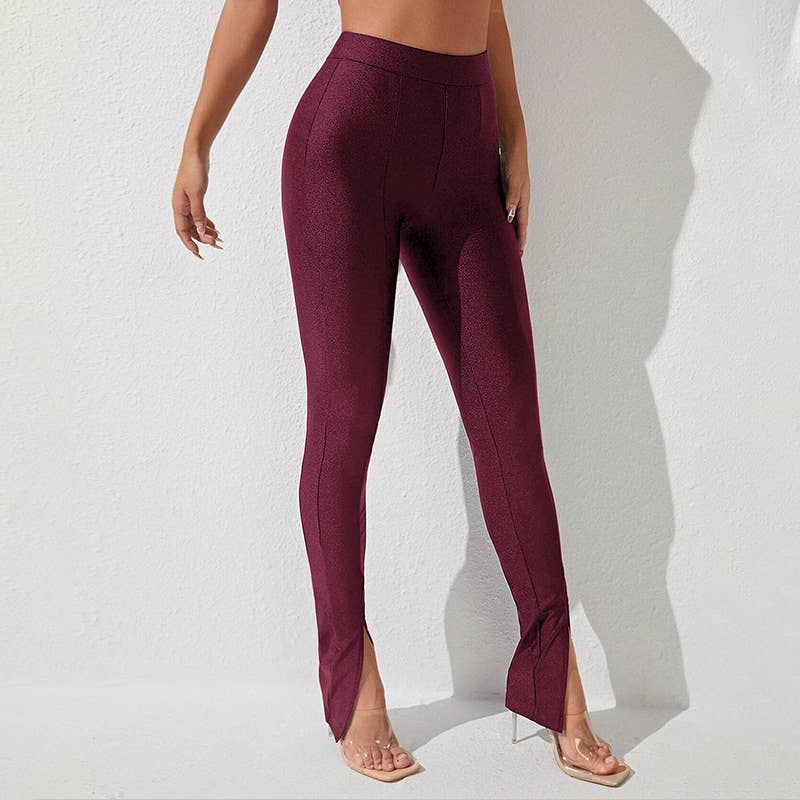 Fashion solid color small feet open flared pants
