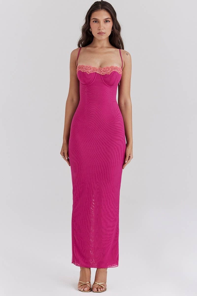 CWDMD5609_LACE TRIM STRAPLESS SEXY VACATION MAXI DRESS
