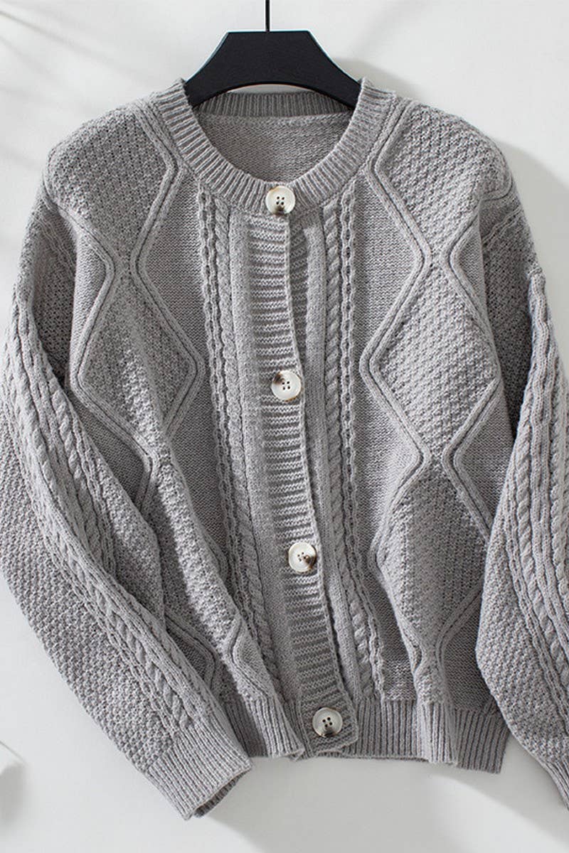 CWOCAL0853_CREW NECK LONG SLEEVE BUTTON KNIT CARDIGAN