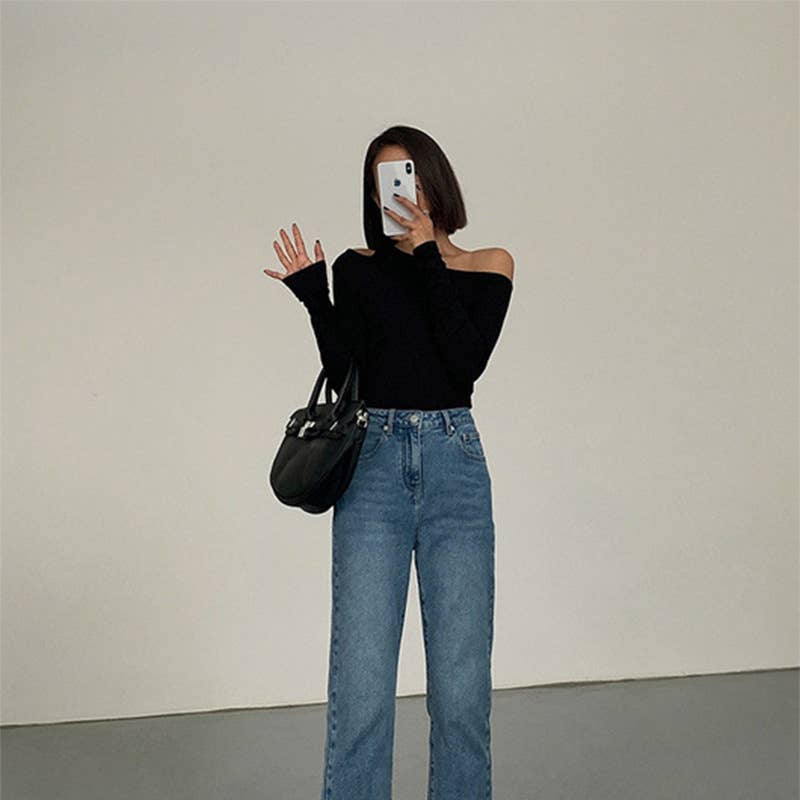 Sexy one-shoulder solid color slim bottom shirt