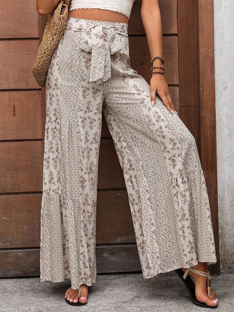 LACE-UP PATCHWORK WIDE-LEG PANTS