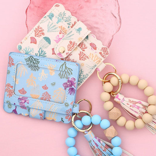 Ocean Print Fruit Card Wallet with Bead Keychain_CUAB00440