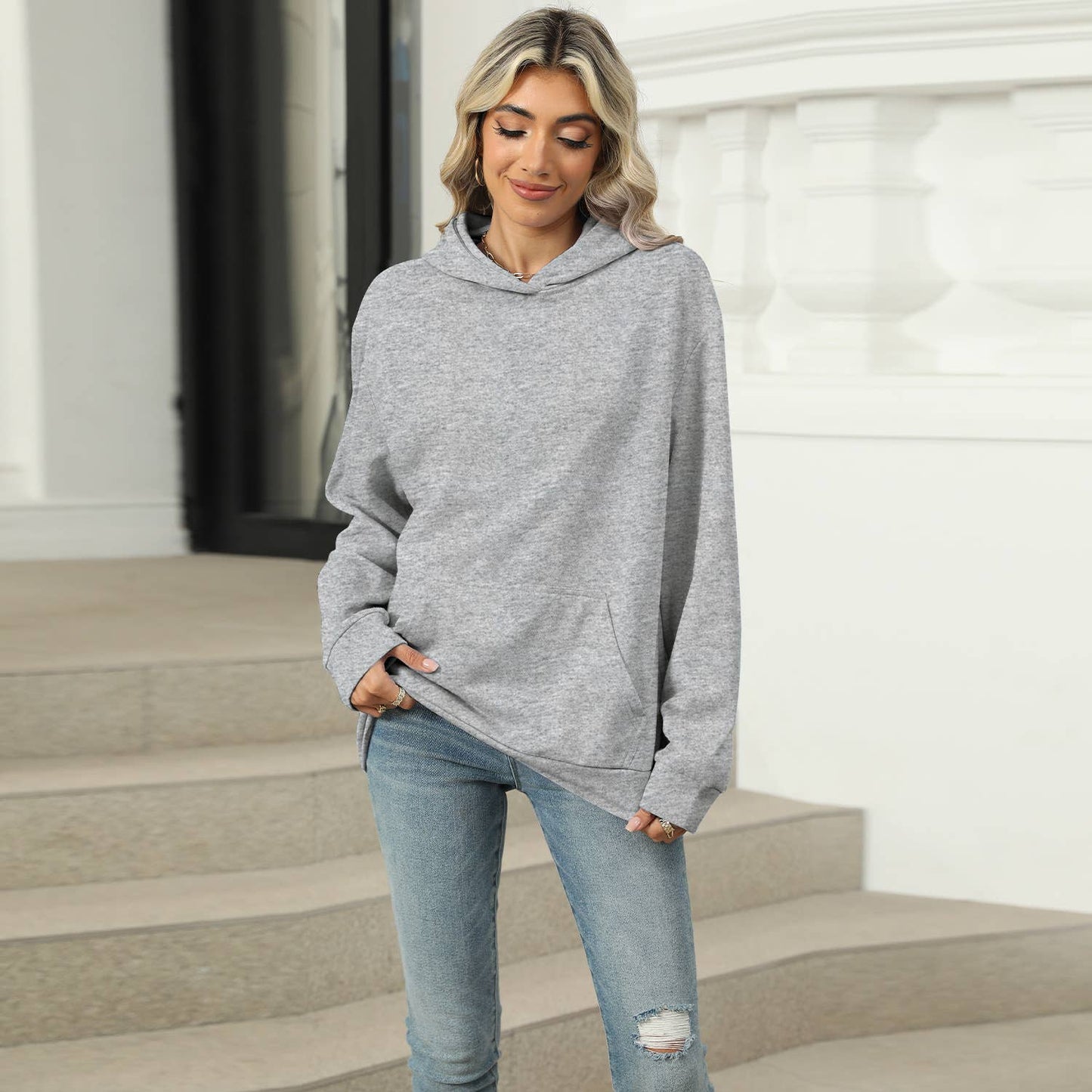 CASUAL HOODED POCKET HOODIE SOLID COLOR TOP_cwtstl1553