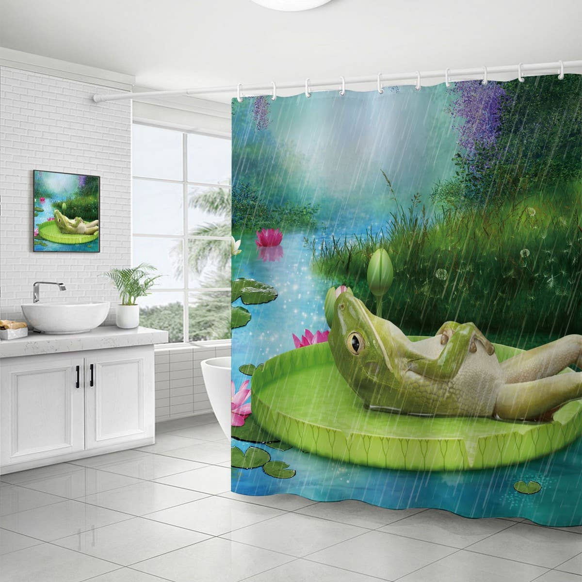 HOT SALE DIGITAL PRINTED FROG SHOWER CURTAIN