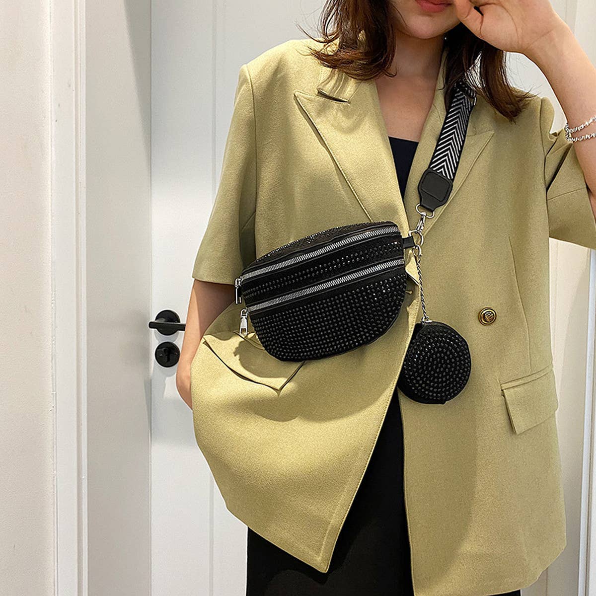 FASHIONABLE DIAMOND DOUBLE LAYER WAIST BAG_CWAB2083