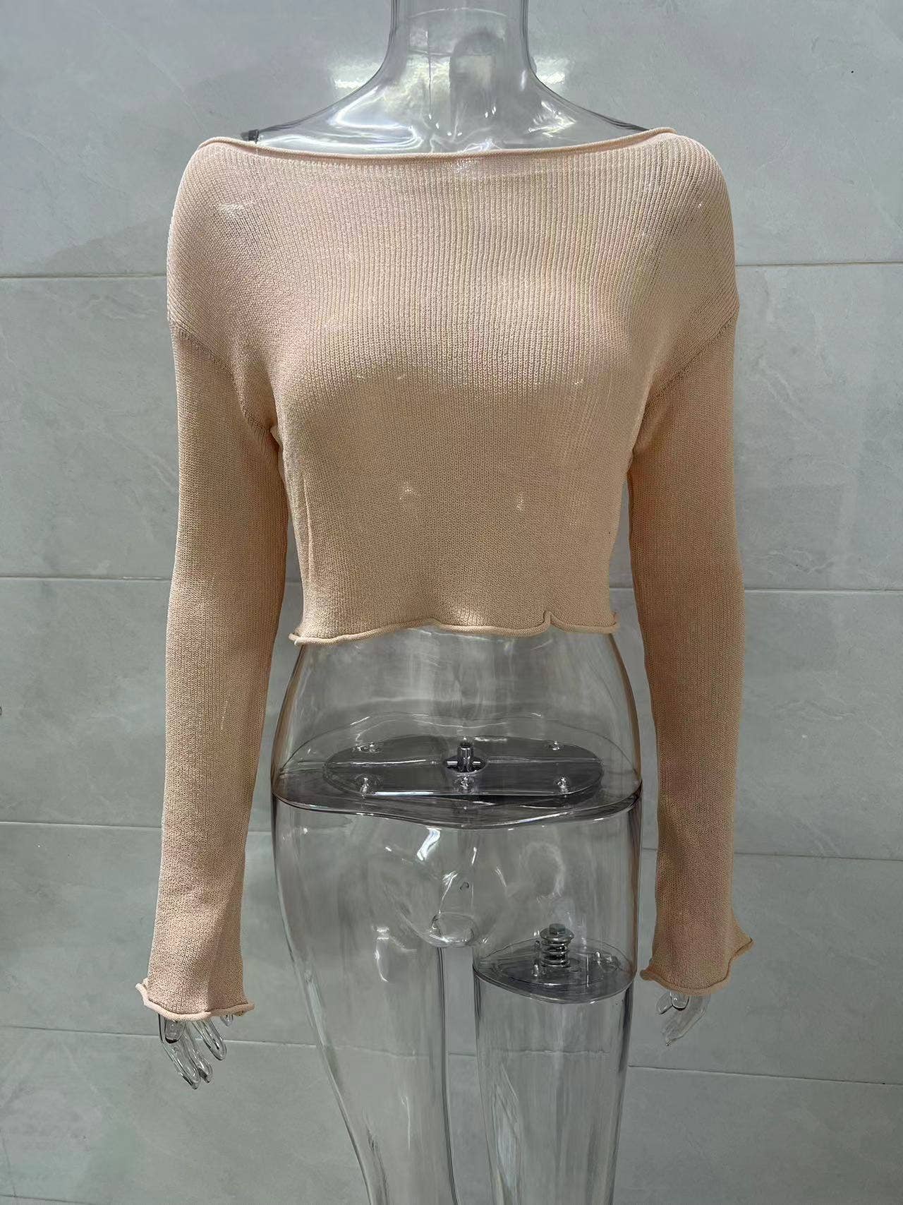 See-through flared sleeve pullover knitted smock