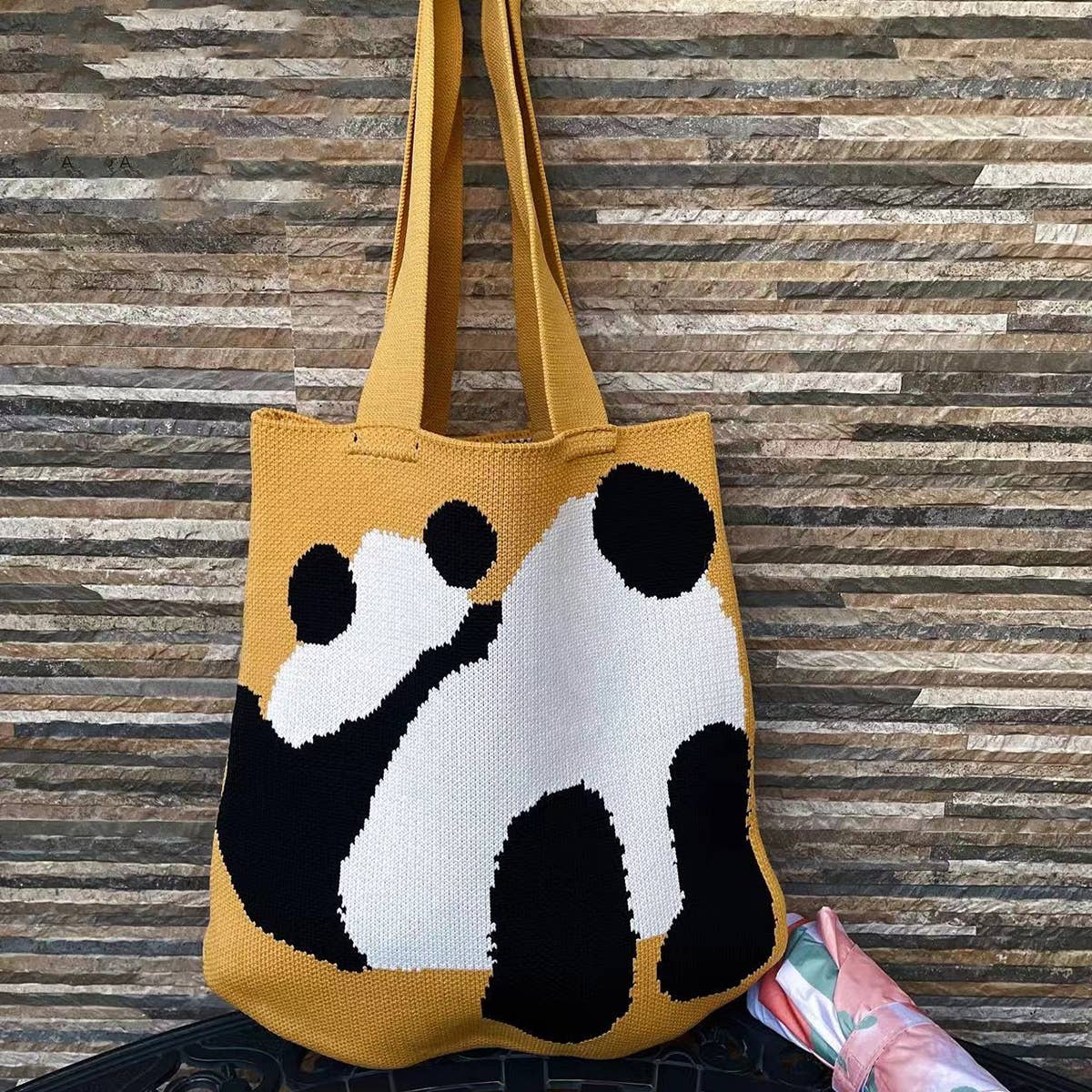 WOMEN CASUAL PANDA KNITTED HANDBAG SHOULDER BAG_CWAB0850