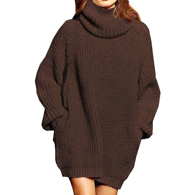 LONG-SLEEVED HIGH-NECK MID-RANGE POCKETS DRESS