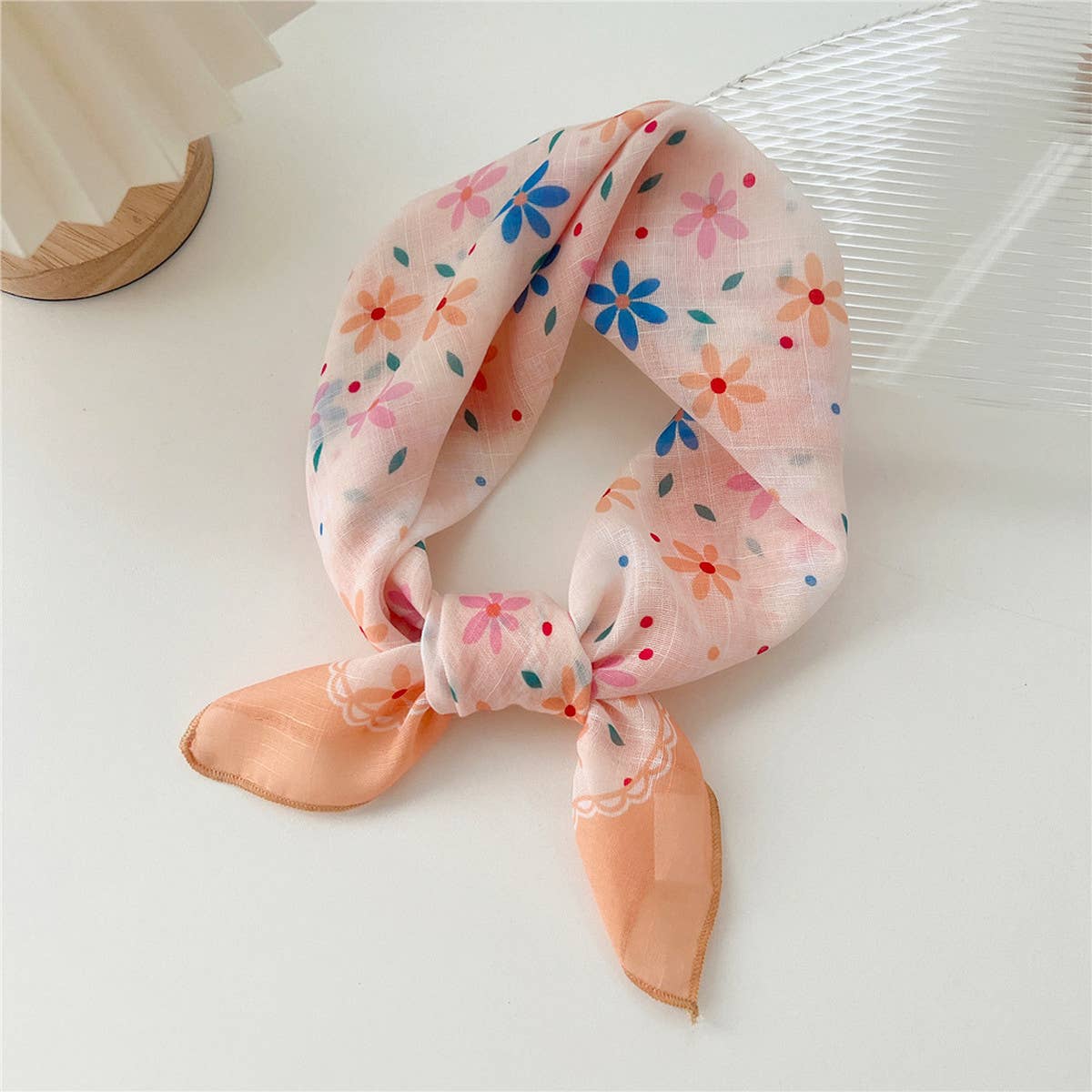 Cotton Linen Square Scarf - Breathable Neck Wrap