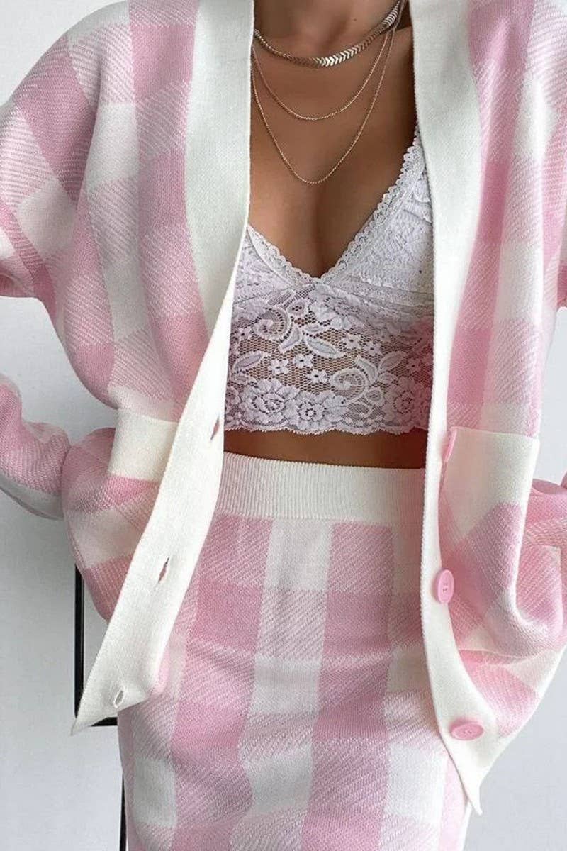 Sweater cardigan wrap hip skirt two-piece set