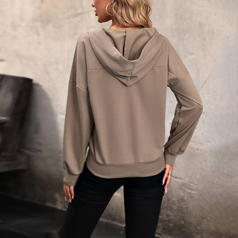 STYLISH PULLOVER HOODIE WITH V-NECK BUCKLE HOODIE