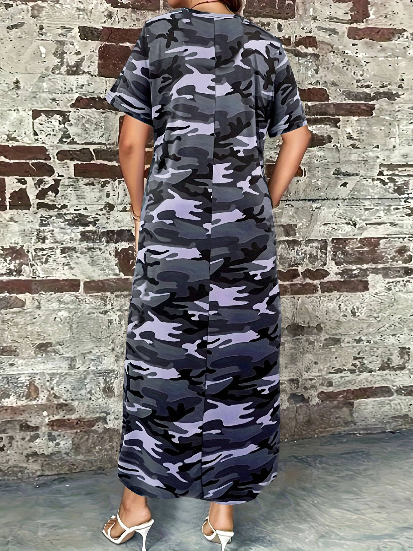 Long loose camouflage printed dress