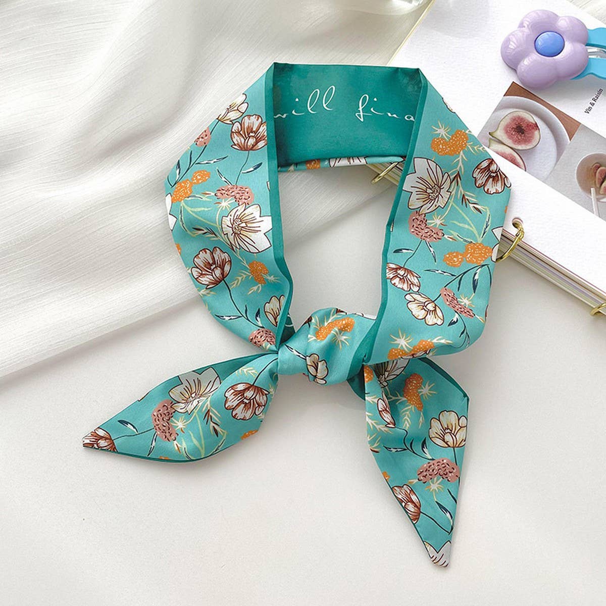 BLUE TIE BAG SOUVENIR RIBBON SCARF_CWASC0716