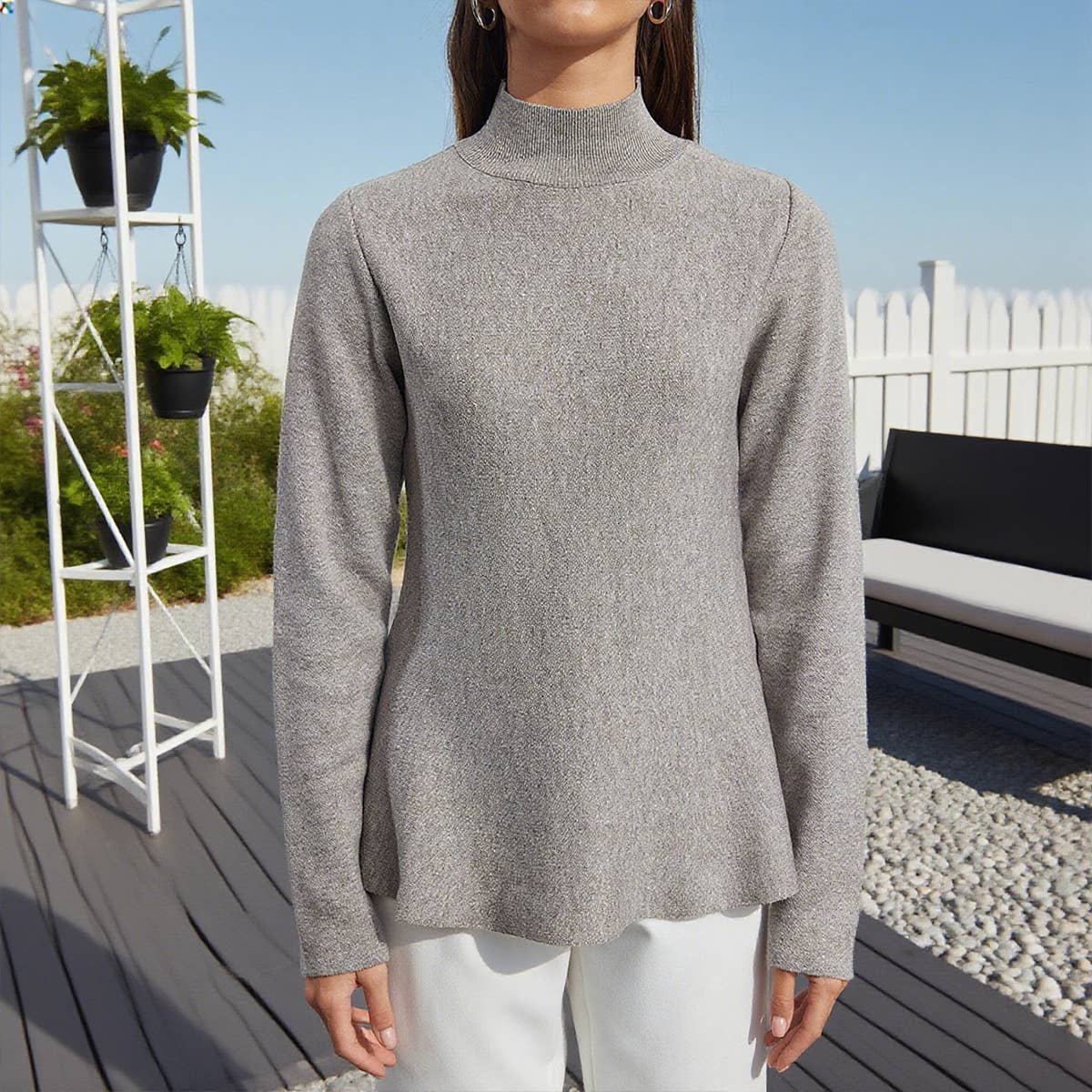 Semi-high-neck solid color loose knitted sweater