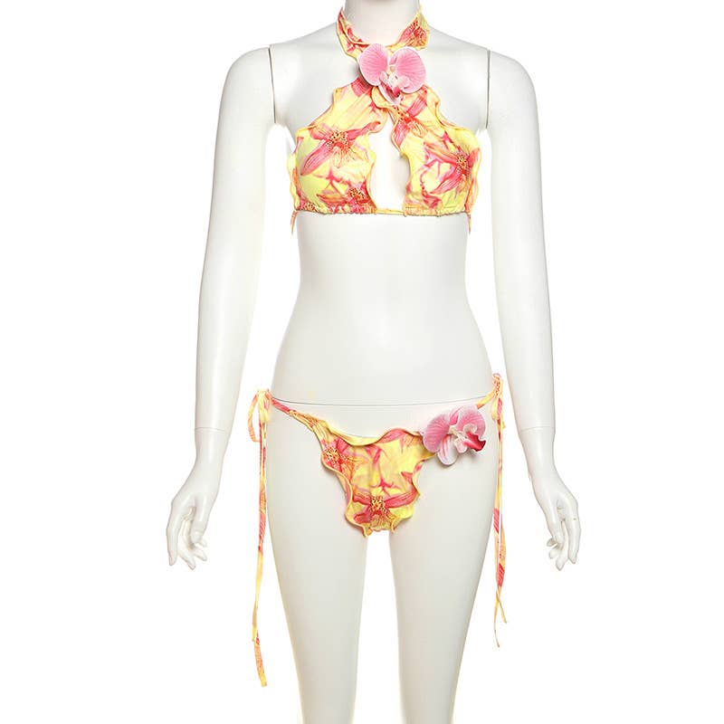 Sexy Halter Tie Floral Bikini Set