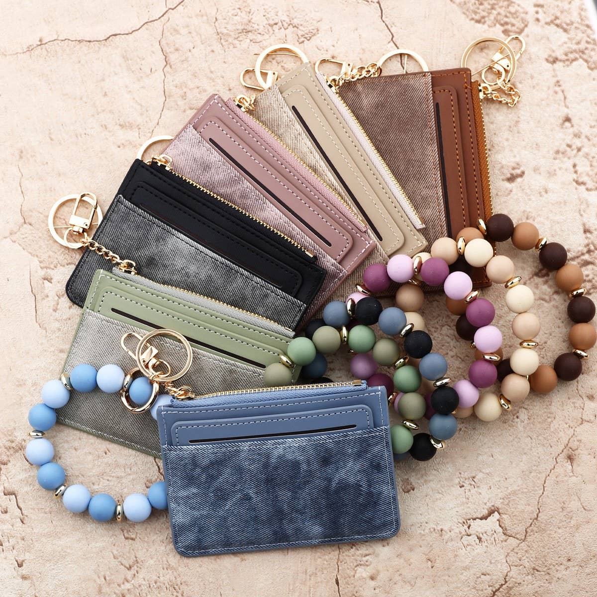 Chic PU Wallet with Silicone Bead BraceletCard Case_CWAB4954