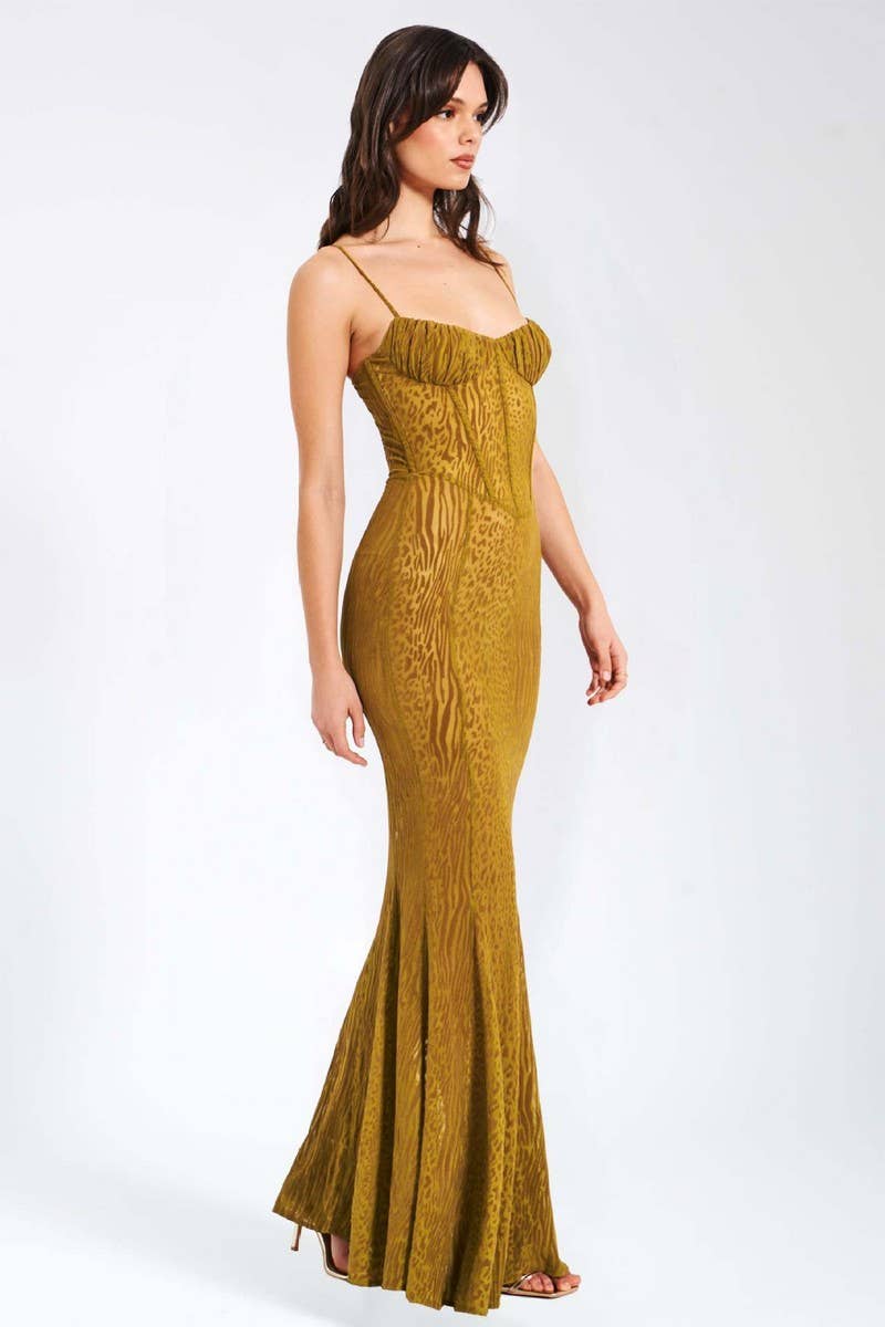 CWDHL1072_SEXY LEOPARD PRINT LOW CUT SEE-THROUGH DRESS