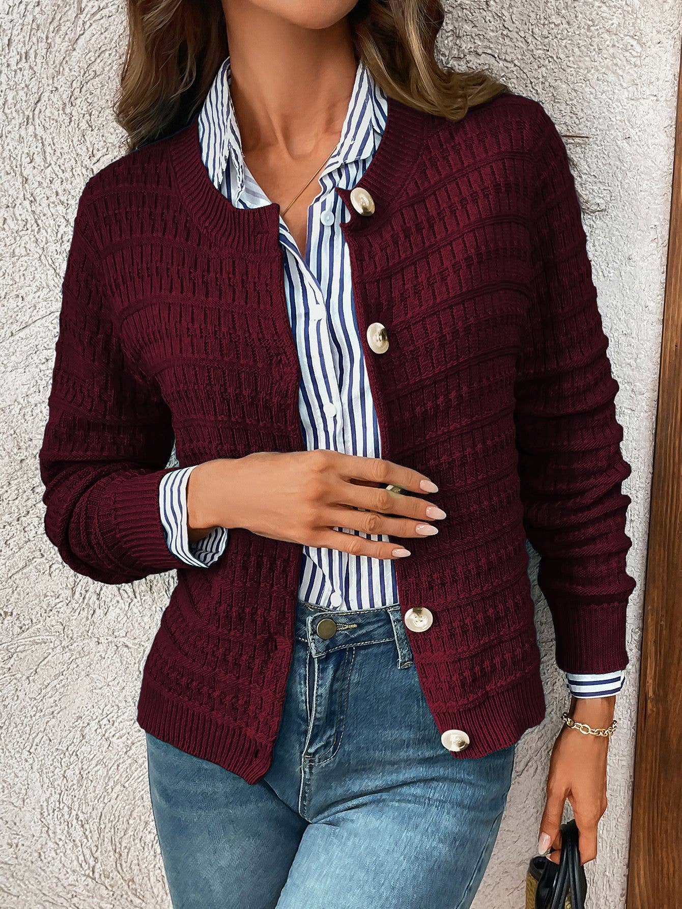 Solid-color commuter knitted casual Cardigan