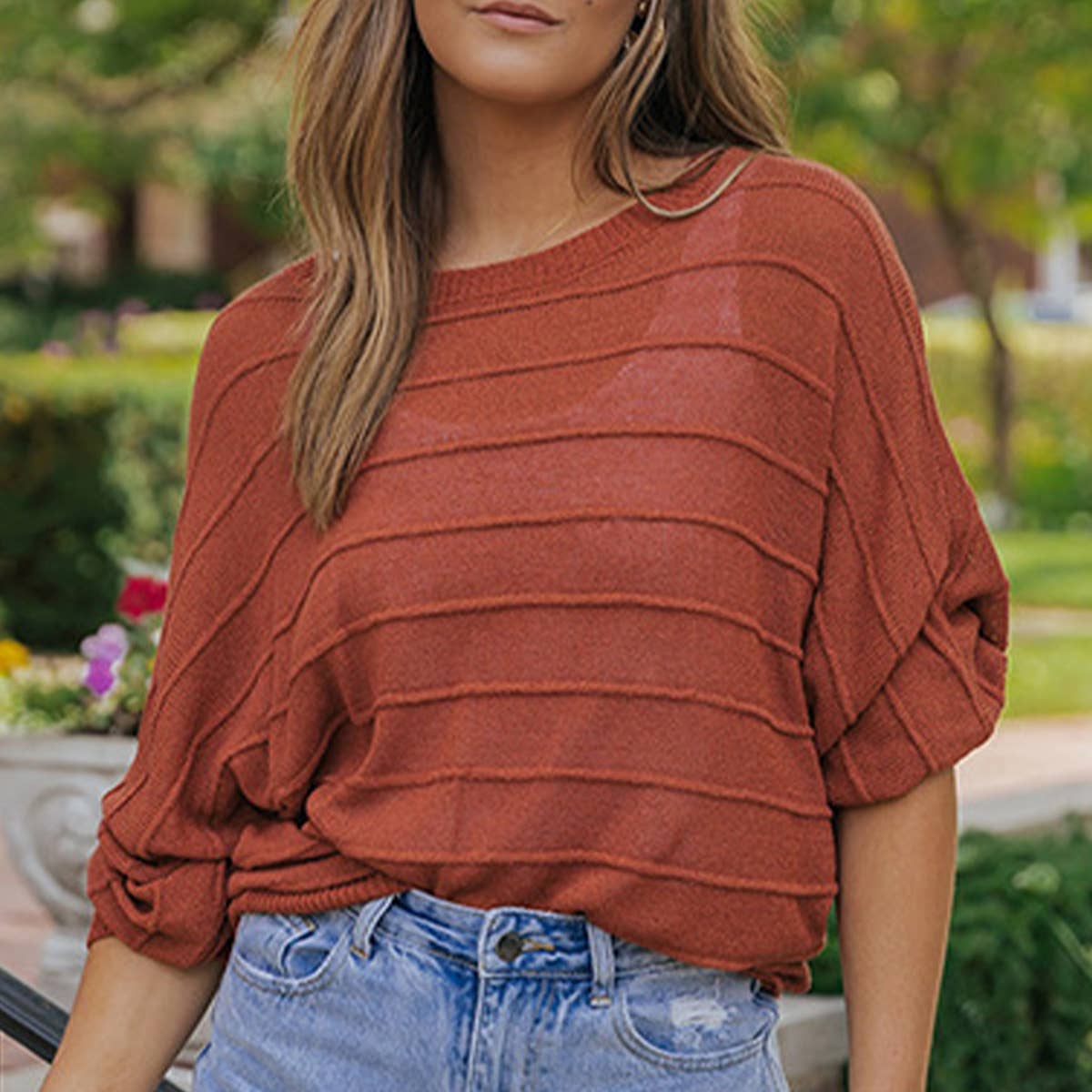 SLOUCHY BAT-SLEEVED SWEATER WITH WIDE NECKLINE