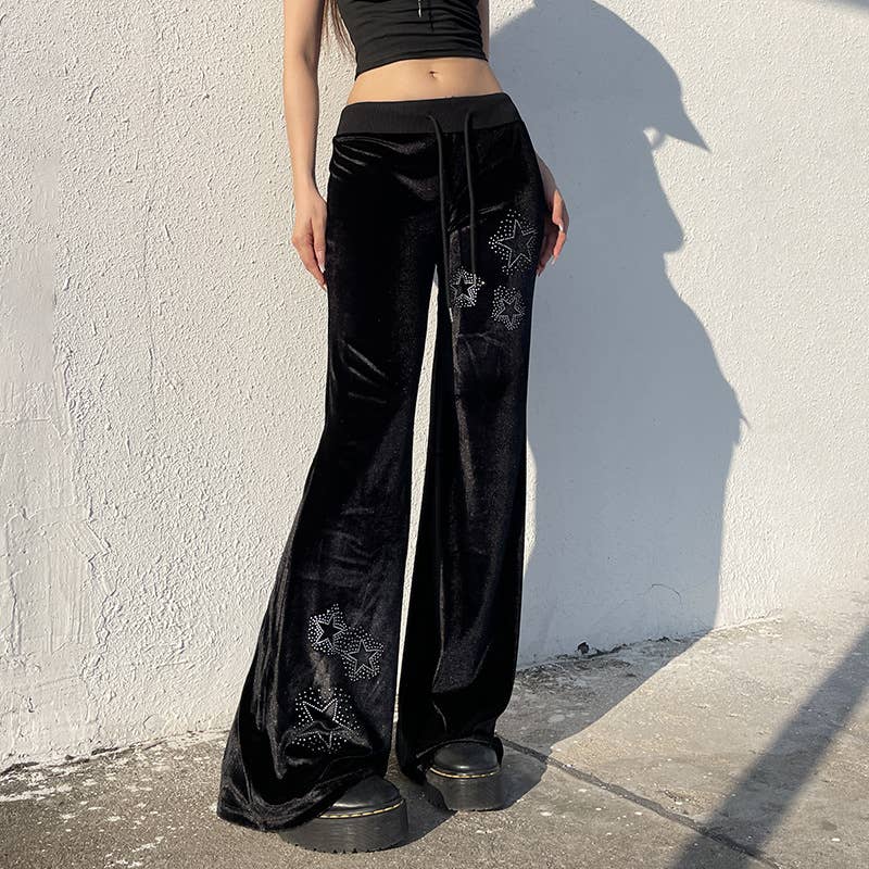 DARK WIND STAR HOT DIAMOND LACE-UP PANTS