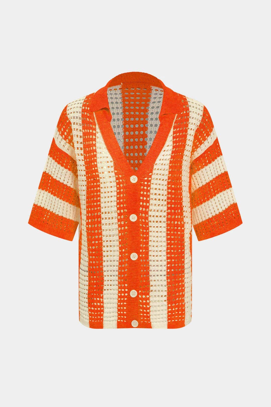 Knitted suit with striped short sleeves shorts